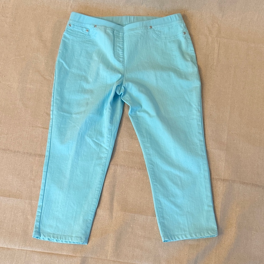 NWT Hearts of Palm Women's pull on capri pants strech Aqua/Light Blue Size 16